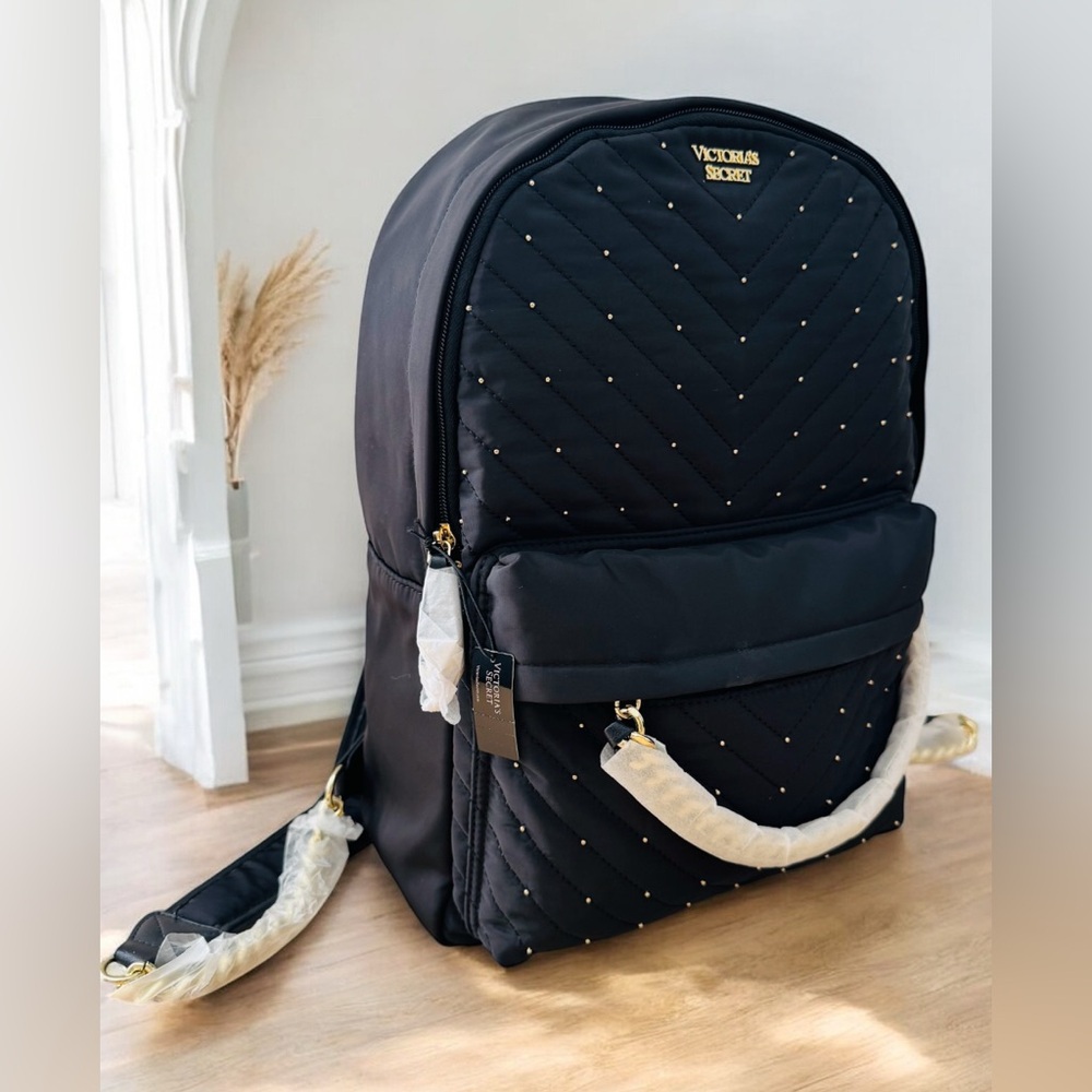 Victoria's Secret Shine Brightstone Runway City Backpack Gold Black